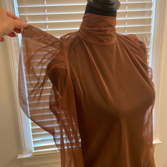 Dorothee Schumacher Blouse Sheer Puff Gathered Sleeves Top Orange Small - Picture 3 of 3